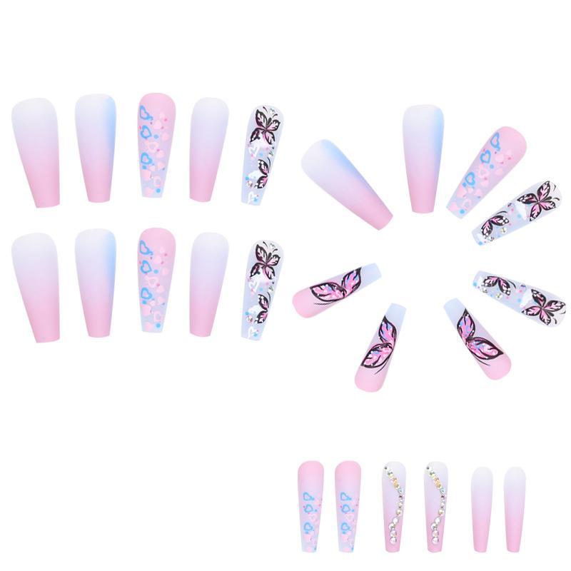 Instant Glam - Purple Butterfly - Long Coffin - 24Pcs + Tool